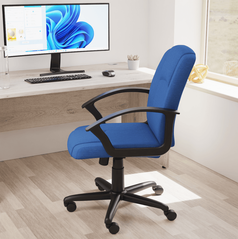 Bella Medium Back Executive Office Chair with Arms - Fabric & Soft Bonded Leather, Metal Frame, 125kg Capacity, 8hr Usage, Adjustable Height & Tilt