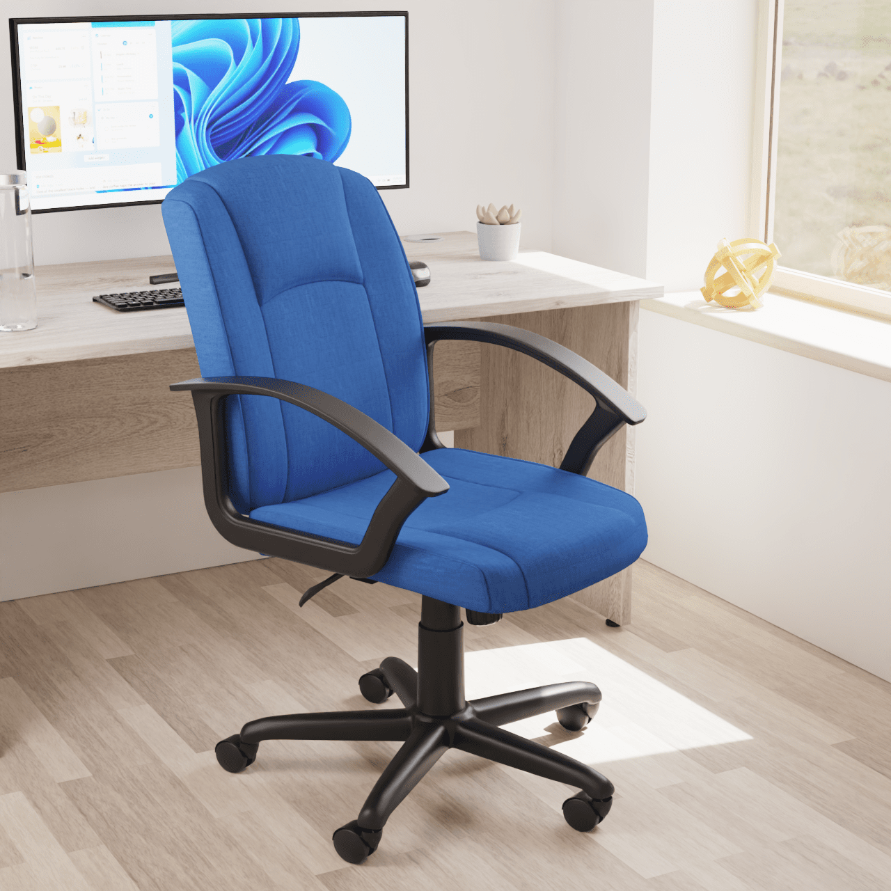 Bella Medium Back Executive Office Chair with Arms - Fabric & Soft Bonded Leather, Metal Frame, 125kg Capacity, 8hr Usage, Adjustable Height & Tilt