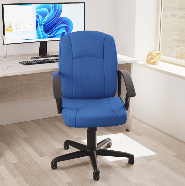 Bella Medium Back Executive Office Chair with Arms - Fabric & Soft Bonded Leather, Metal Frame, 125kg Capacity, 8hr Usage, Adjustable Height & Tilt