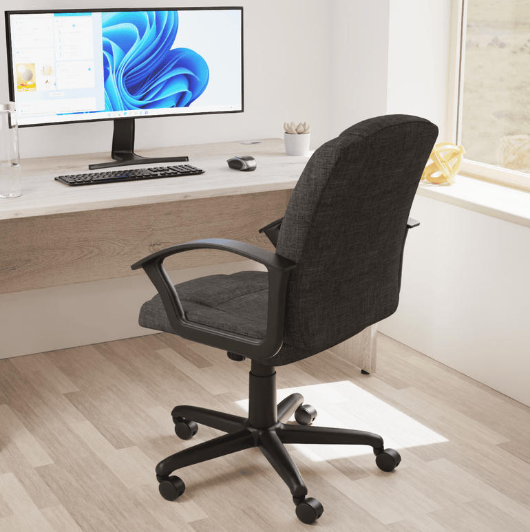 Bella Medium Back Executive Office Chair with Arms - Fabric & Soft Bonded Leather, Metal Frame, 125kg Capacity, 8hr Usage, Adjustable Height & Tilt