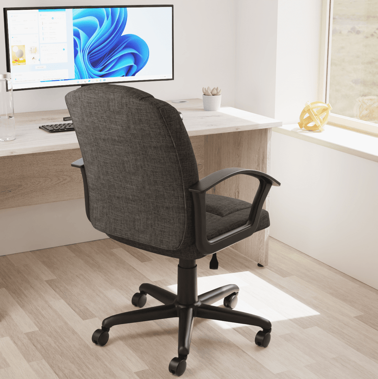 Bella Medium Back Executive Office Chair with Arms - Fabric & Soft Bonded Leather, Metal Frame, 125kg Capacity, 8hr Usage, Adjustable Height & Tilt