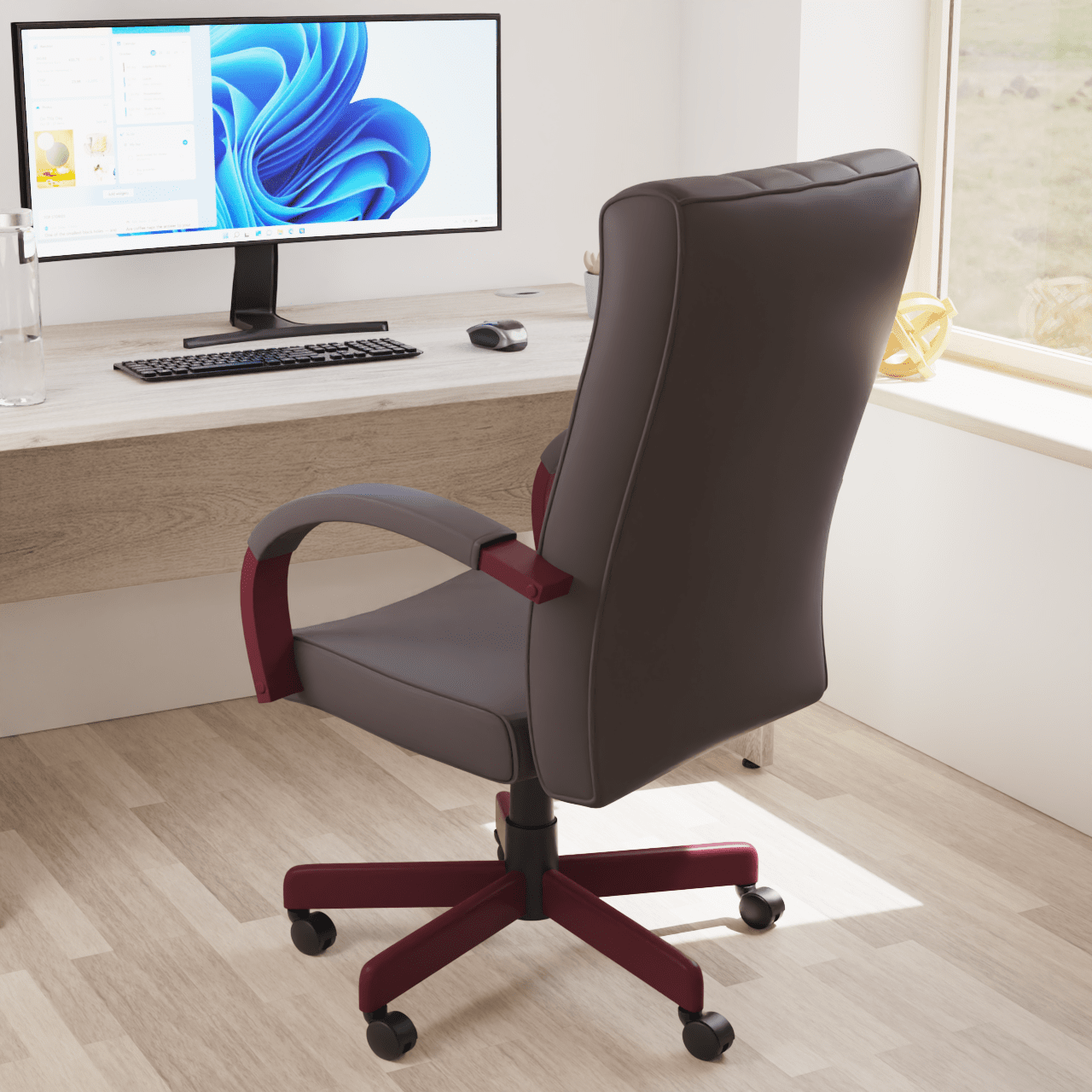 Chesterfield High Back Executive Office Chair - Soft Bonded Leather, Wooden Frame, 110kg Capacity, 8hr Usage, Gas Height Adjustment