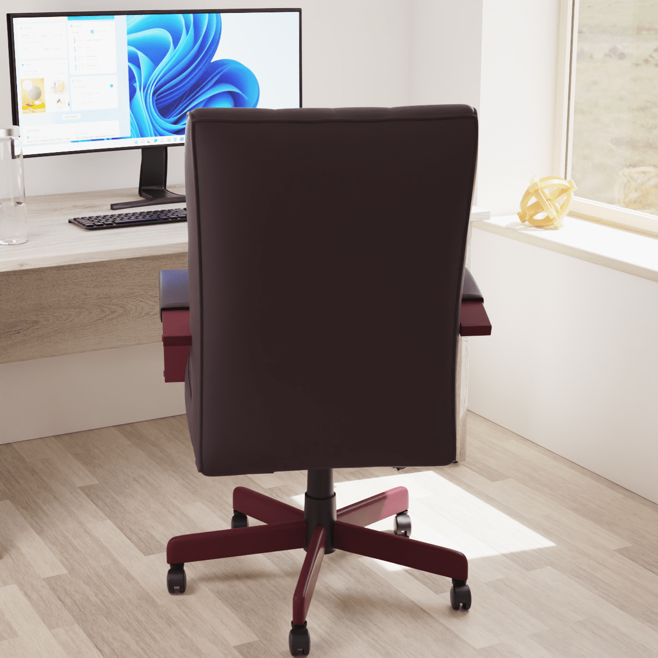 Chesterfield High Back Executive Office Chair - Soft Bonded Leather, Wooden Frame, 110kg Capacity, 8hr Usage, Gas Height Adjustment