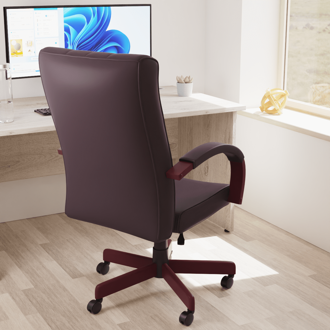 Chesterfield High Back Executive Office Chair - Soft Bonded Leather, Wooden Frame, 110kg Capacity, 8hr Usage, Gas Height Adjustment