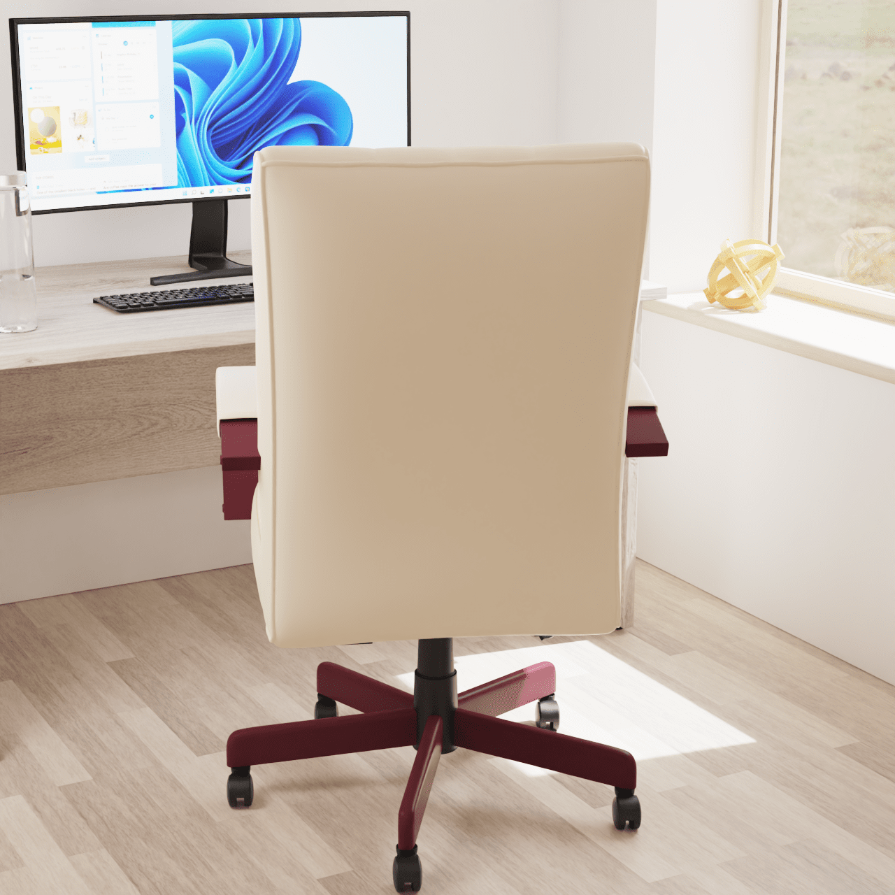 Chesterfield High Back Executive Office Chair - Soft Bonded Leather, Wooden Frame, 110kg Capacity, 8hr Usage, Gas Height Adjustment