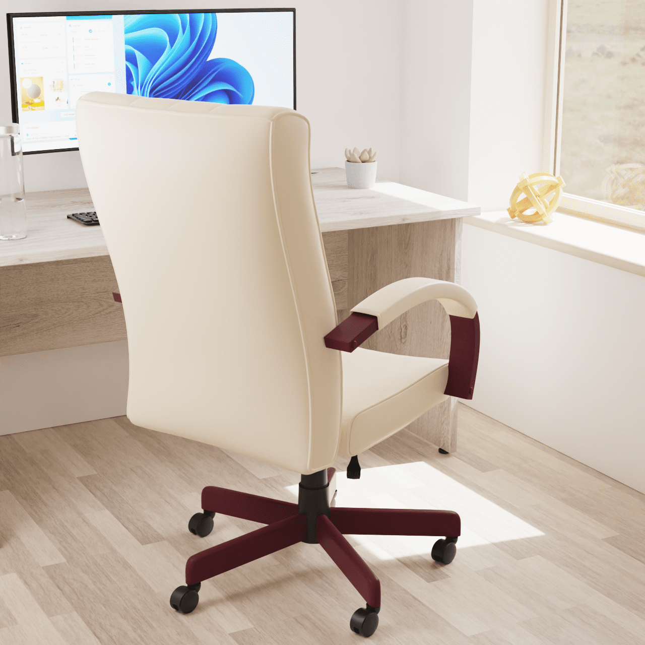 Chesterfield High Back Executive Office Chair - Soft Bonded Leather, Wooden Frame, 110kg Capacity, 8hr Usage, Gas Height Adjustment