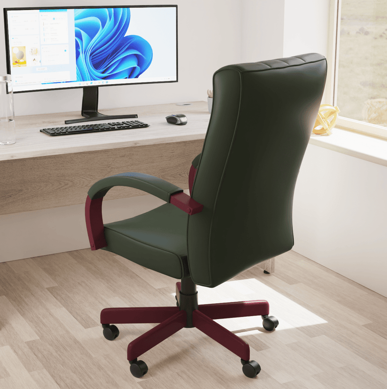 Chesterfield High Back Executive Office Chair - Soft Bonded Leather, Wooden Frame, 110kg Capacity, 8hr Usage, Gas Height Adjustment