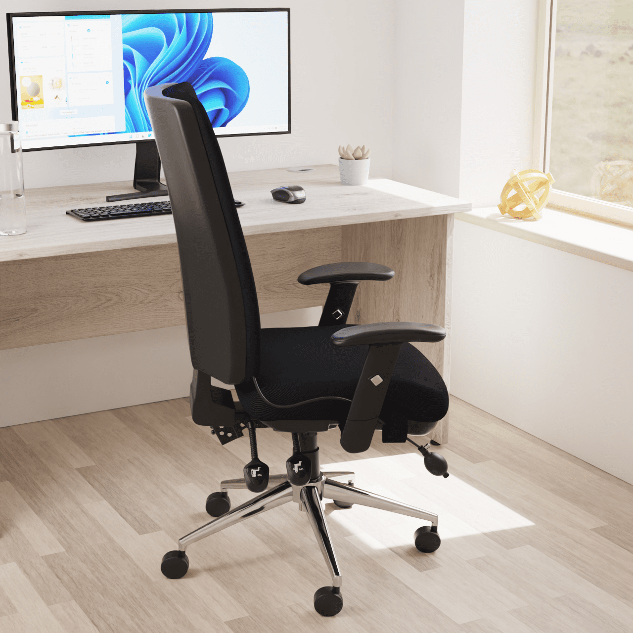 Chiro High Back Task Operator Office Chair - 24hr Usage, Adjustable Lumbar Support, Chrome Metal Frame, 150kg Capacity, Flat Packed (700x700x1080mm)