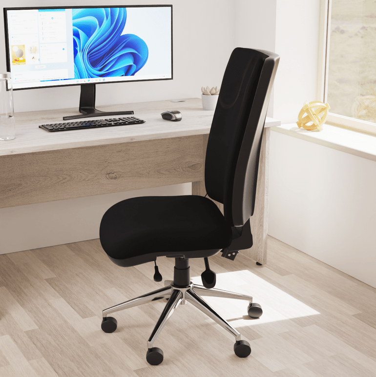 Chiro High Back Task Operator Office Chair - 24hr Usage, Adjustable Lumbar Support, Chrome Metal Frame, 150kg Capacity, Flat Packed (700x700x1080mm)