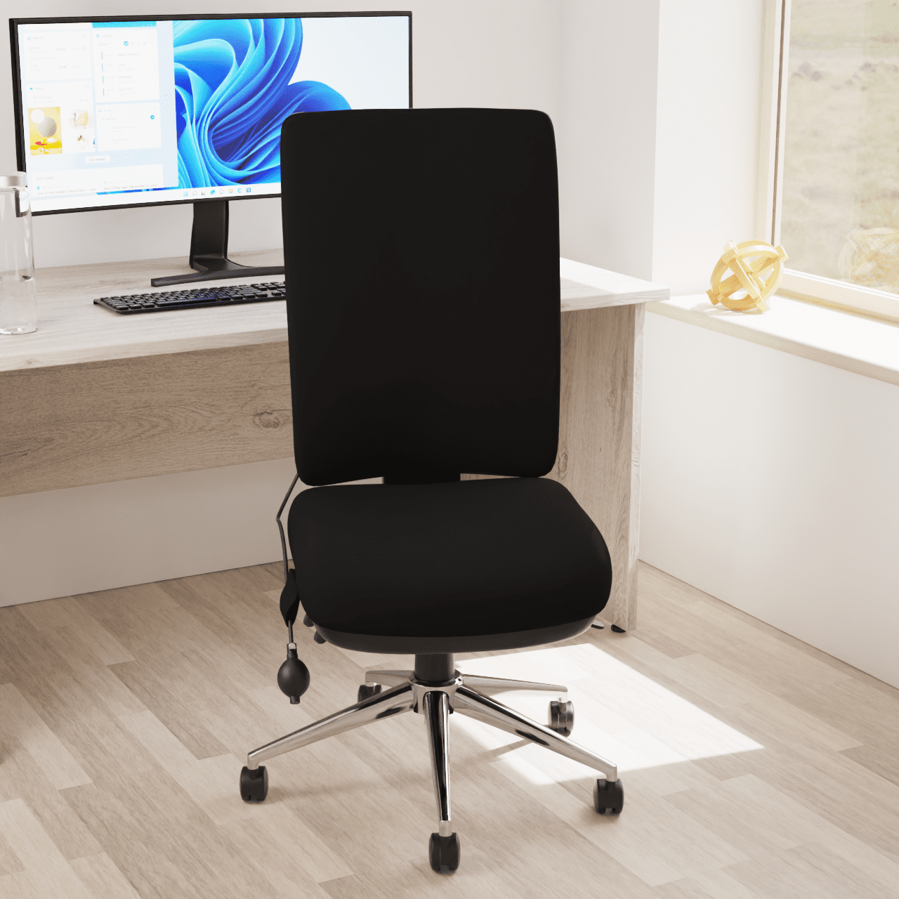 Chiro High Back Task Operator Office Chair - 24hr Usage, Adjustable Lumbar Support, Chrome Metal Frame, 150kg Capacity, Flat Packed (700x700x1080mm)