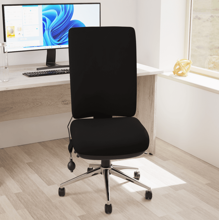 Chiro High Back Task Operator Office Chair - 24hr Usage, Adjustable Lumbar Support, Chrome Metal Frame, 150kg Capacity, Flat Packed (700x700x1080mm)