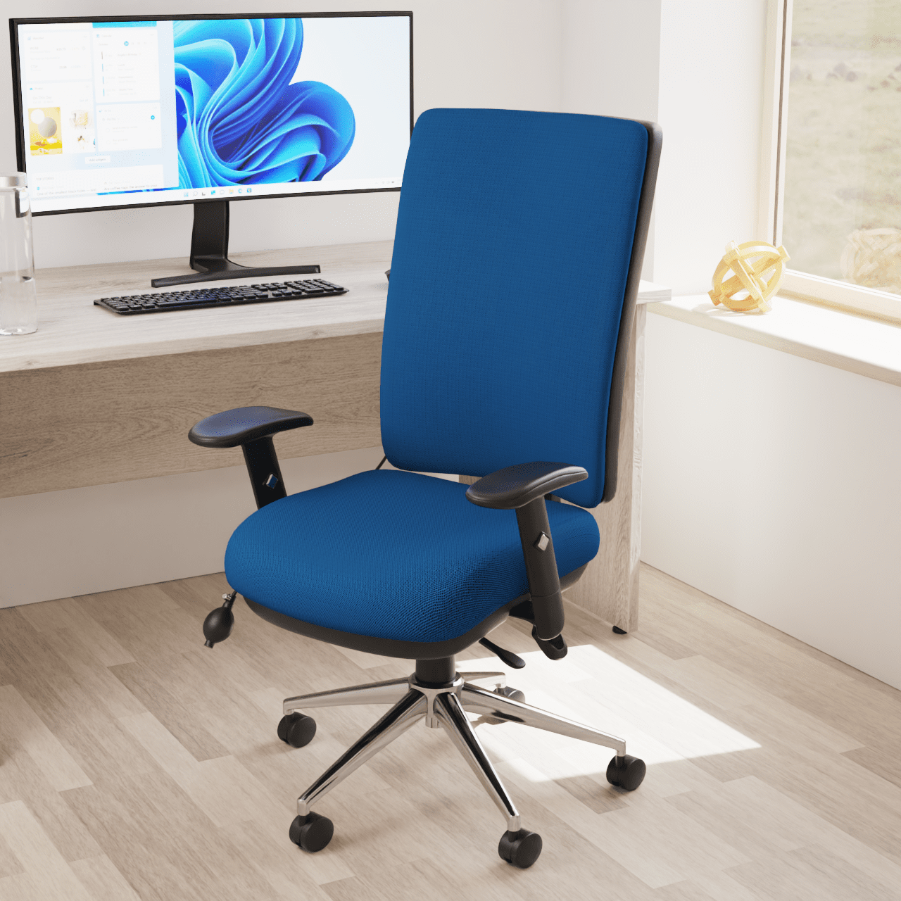 Chiro High Back Task Operator Office Chair - 24hr Usage, Adjustable Lumbar Support, Chrome Metal Frame, 150kg Capacity, Flat Packed (700x700x1080mm)