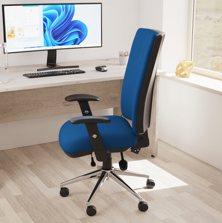 Chiro High Back Task Operator Office Chair - 24hr Usage, Adjustable Lumbar Support, Chrome Metal Frame, 150kg Capacity, Flat Packed (700x700x1080mm)