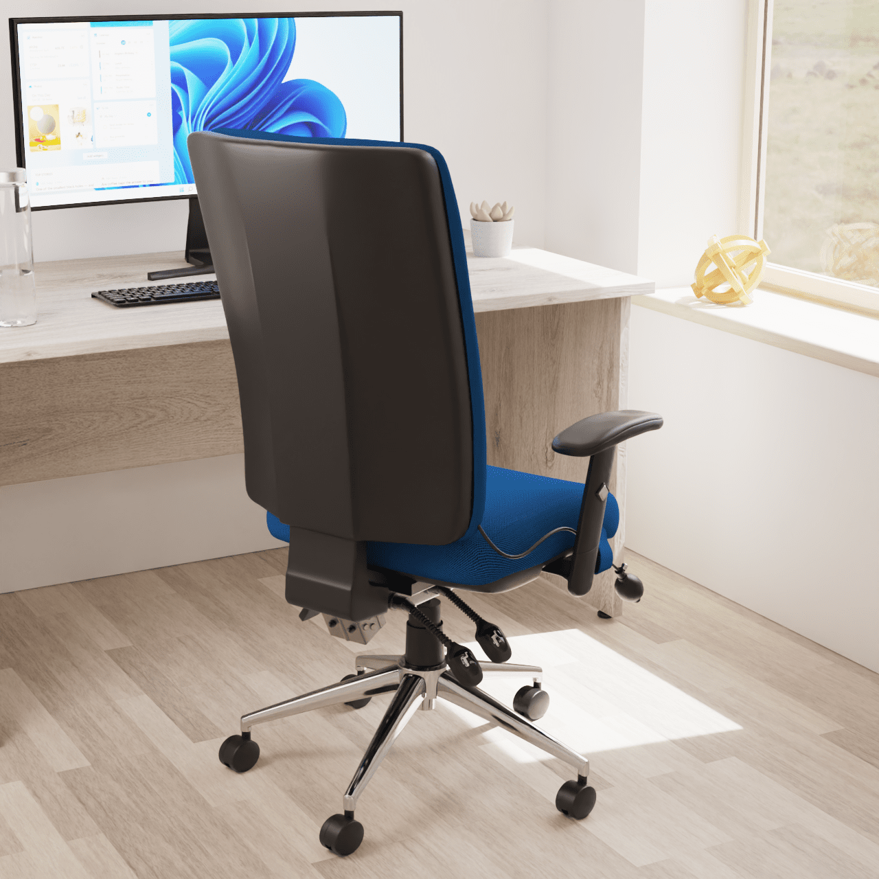 Chiro High Back Task Operator Office Chair - 24hr Usage, Adjustable Lumbar Support, Chrome Metal Frame, 150kg Capacity, Flat Packed (700x700x1080mm)