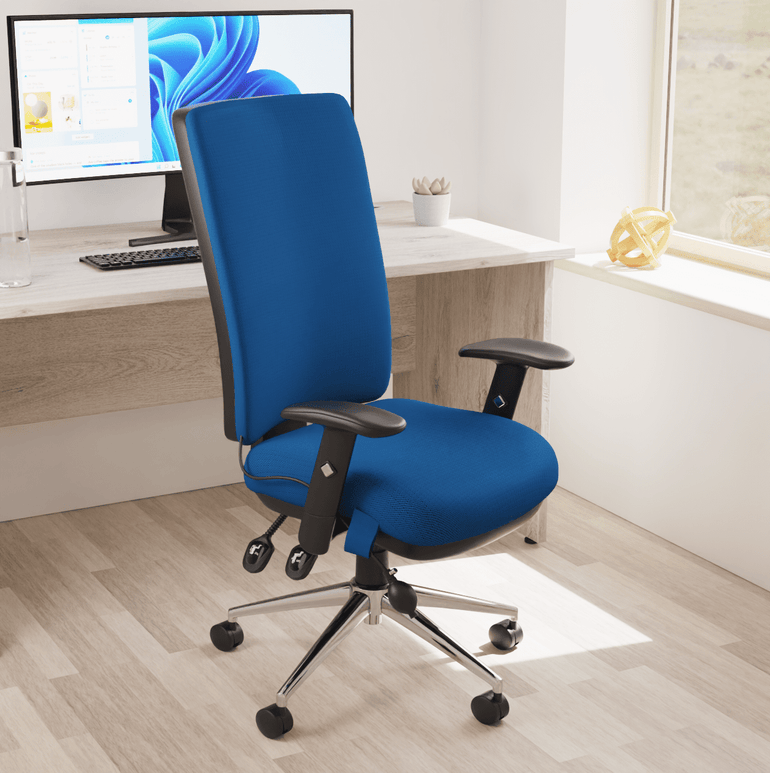 Chiro High Back Task Operator Office Chair - 24hr Usage, Adjustable Lumbar Support, Chrome Metal Frame, 150kg Capacity, Flat Packed (700x700x1080mm)