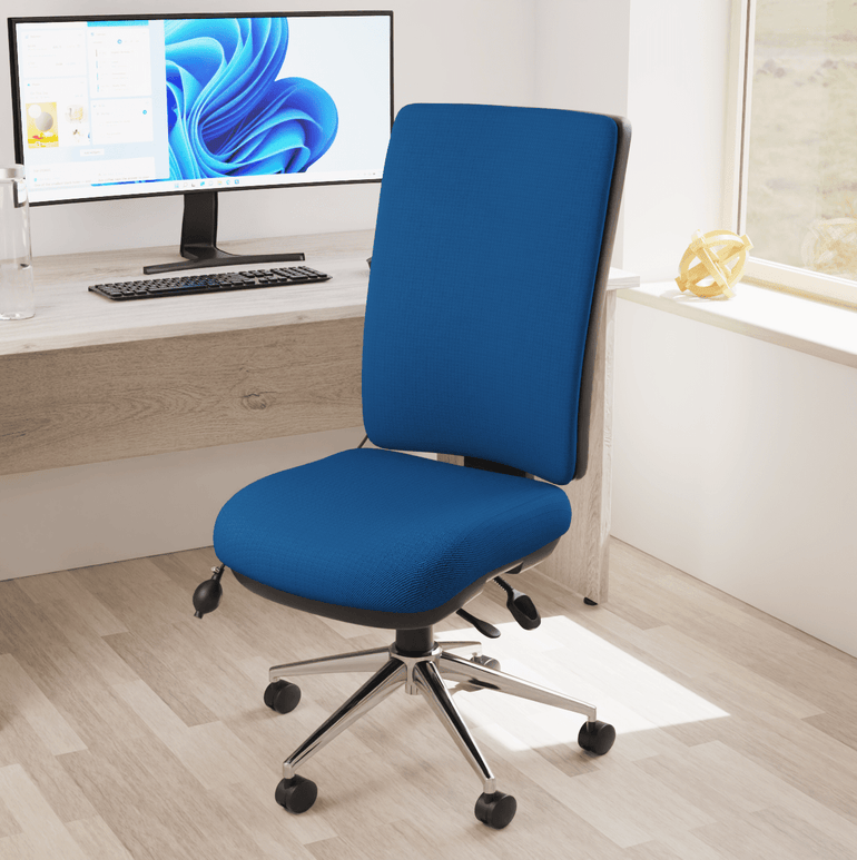 Chiro High Back Task Operator Office Chair - 24hr Usage, Adjustable Lumbar Support, Chrome Metal Frame, 150kg Capacity, Flat Packed (700x700x1080mm)