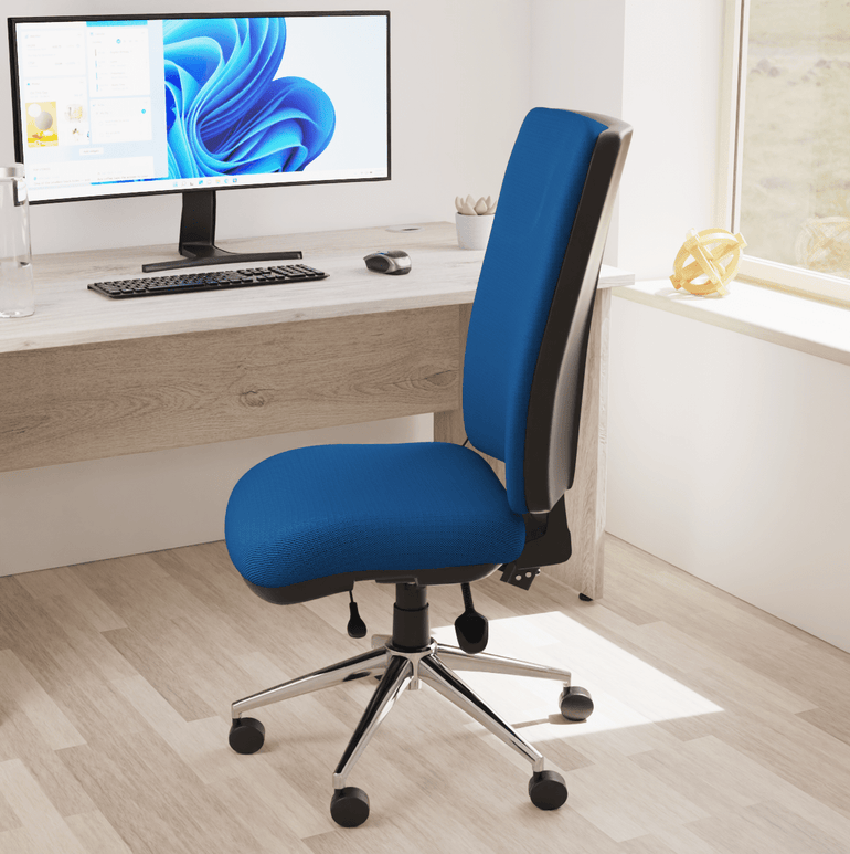 Chiro High Back Task Operator Office Chair - 24hr Usage, Adjustable Lumbar Support, Chrome Metal Frame, 150kg Capacity, Flat Packed (700x700x1080mm)