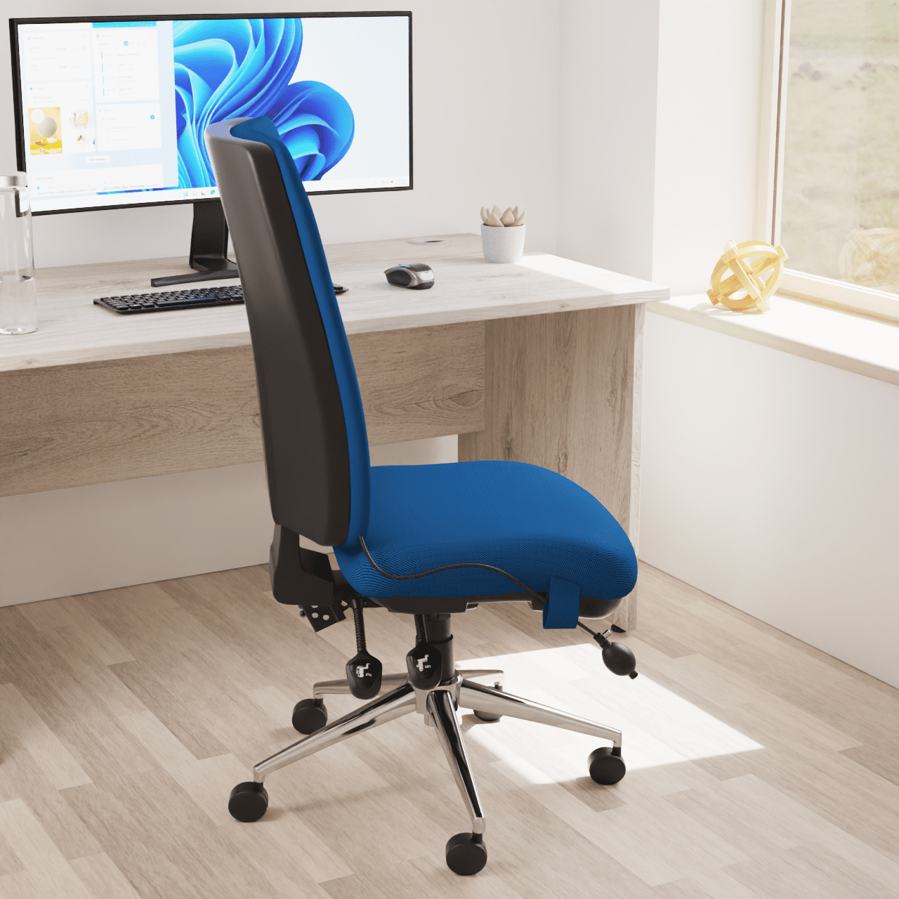 Chiro High Back Task Operator Office Chair - 24hr Usage, Adjustable Lumbar Support, Chrome Metal Frame, 150kg Capacity, Flat Packed (700x700x1080mm)