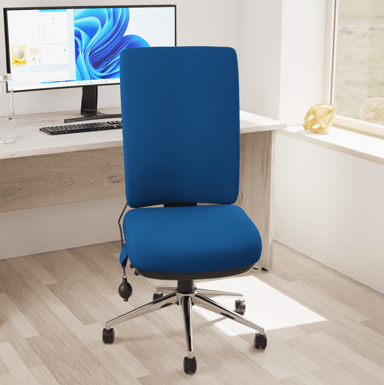 Chiro High Back Task Operator Office Chair - 24hr Usage, Adjustable Lumbar Support, Chrome Metal Frame, 150kg Capacity, Flat Packed (700x700x1080mm)