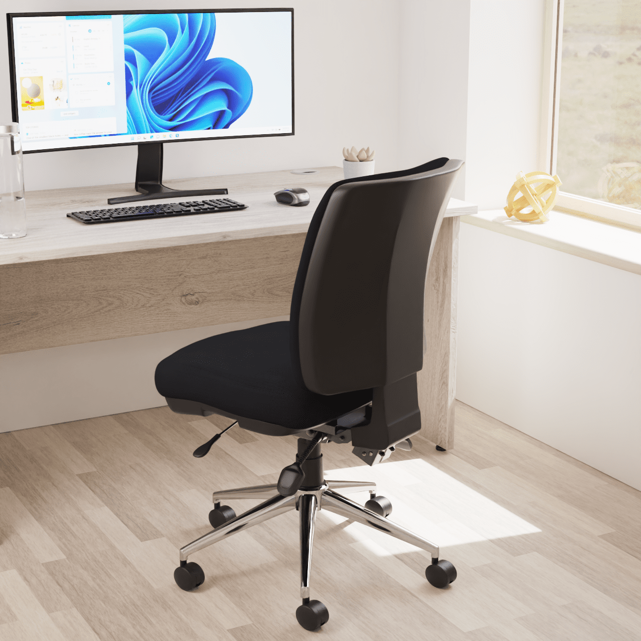 Chiro Medium Back Task Operator Office Chair - Fabric Seat, Chrome Metal Frame, Adjustable Lumbar Support, 150kg Capacity, 24hr Usage - Flat Packed