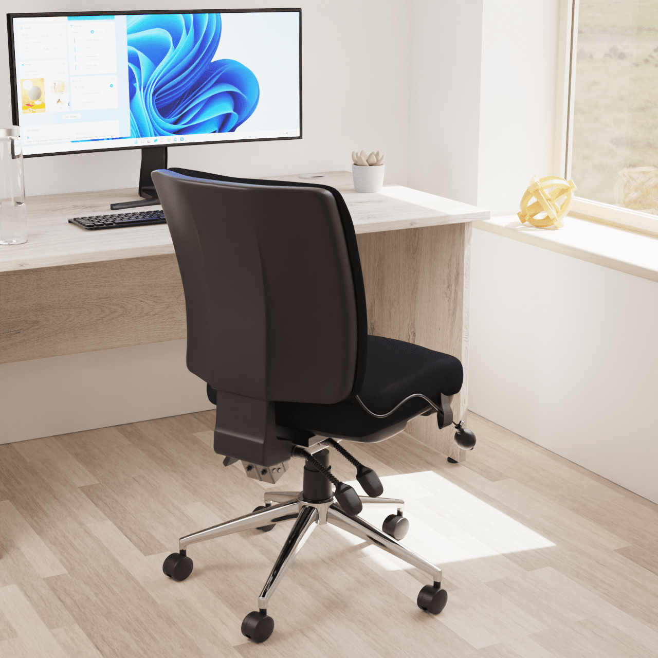 Chiro Medium Back Task Operator Office Chair - Fabric Seat, Chrome Metal Frame, Adjustable Lumbar Support, 150kg Capacity, 24hr Usage - Flat Packed