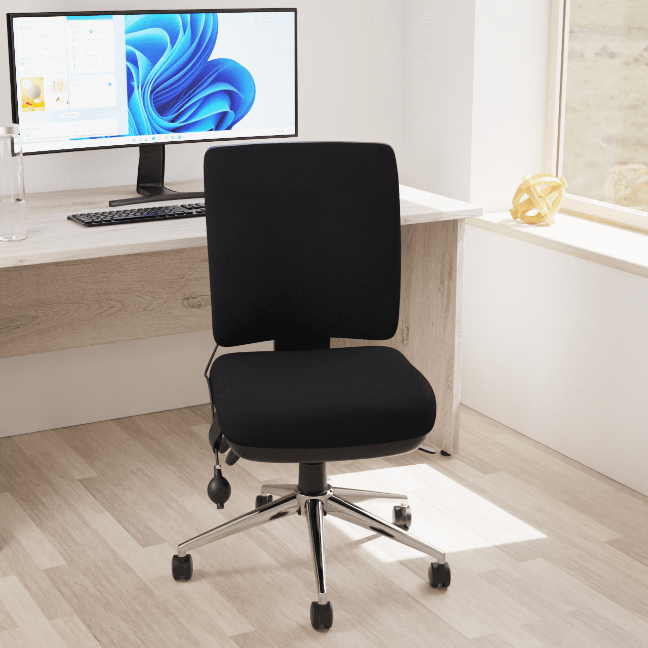 Chiro Medium Back Task Operator Office Chair - Fabric Seat, Chrome Metal Frame, Adjustable Lumbar Support, 150kg Capacity, 24hr Usage - Flat Packed