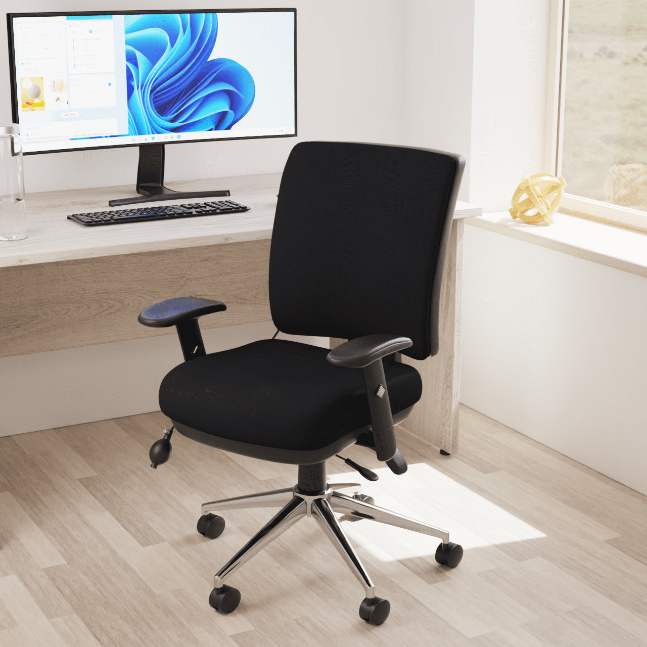 Chiro Medium Back Task Operator Office Chair - Fabric Seat, Chrome Metal Frame, Adjustable Lumbar Support, 150kg Capacity, 24hr Usage - Flat Packed