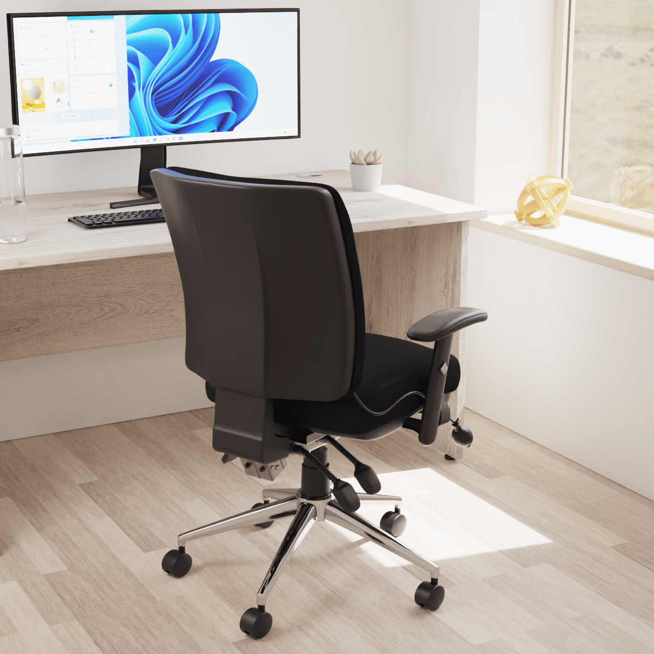 Chiro Medium Back Task Operator Office Chair - Fabric Seat, Chrome Metal Frame, Adjustable Lumbar Support, 150kg Capacity, 24hr Usage - Flat Packed