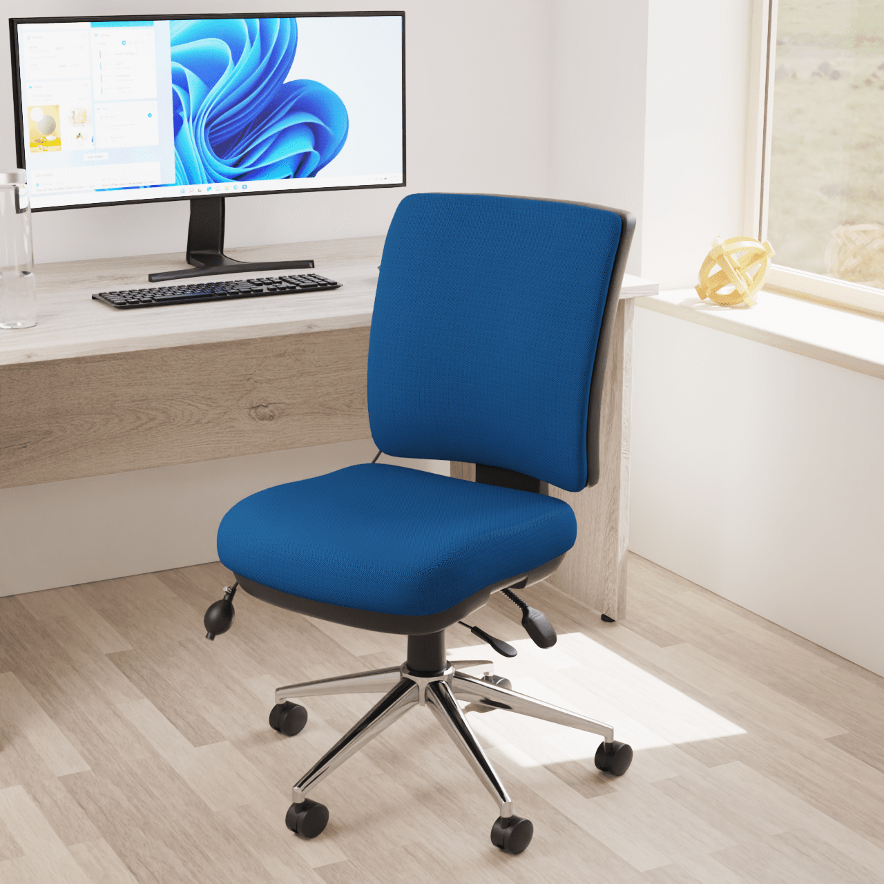 Chiro Medium Back Task Operator Office Chair - Fabric Seat, Chrome Metal Frame, Adjustable Lumbar Support, 150kg Capacity, 24hr Usage - Flat Packed