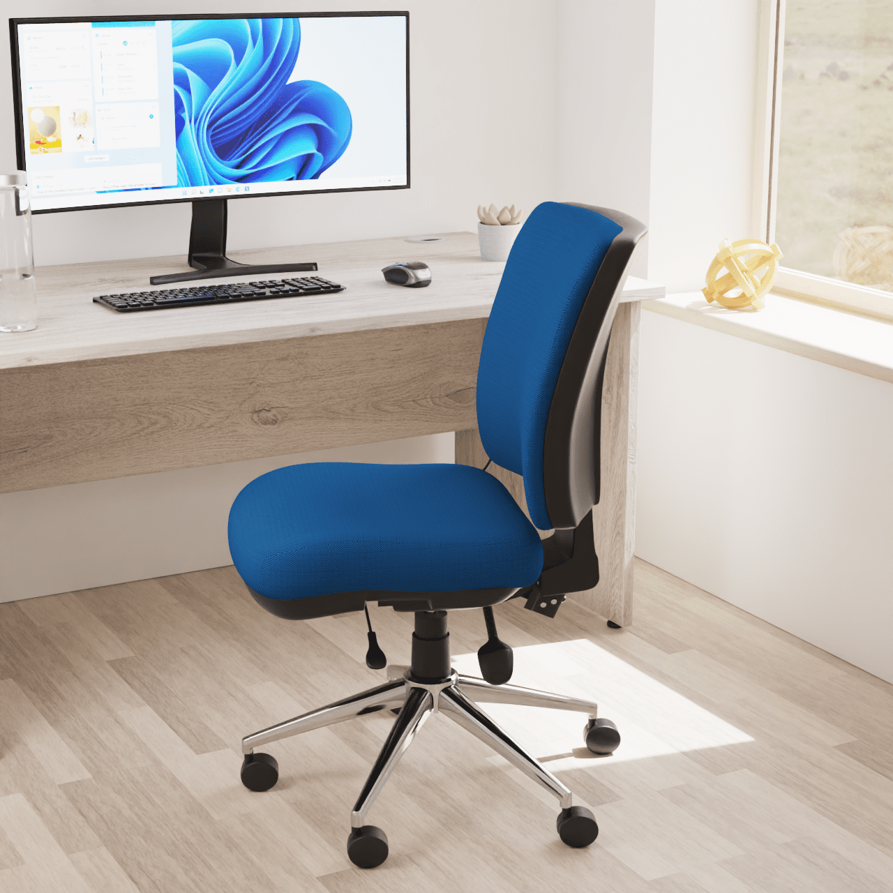 Chiro Medium Back Task Operator Office Chair - Fabric Seat, Chrome Metal Frame, Adjustable Lumbar Support, 150kg Capacity, 24hr Usage - Flat Packed