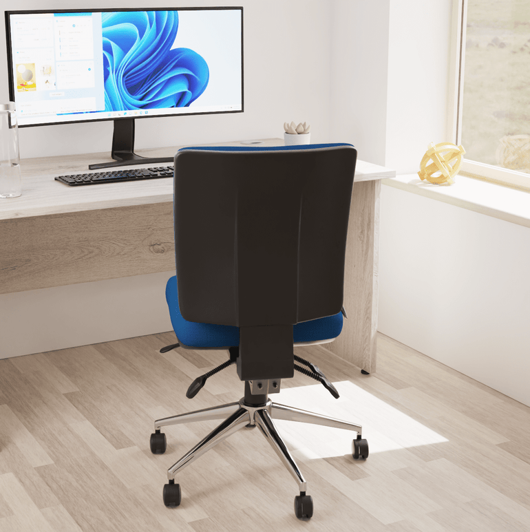 Chiro Medium Back Task Operator Office Chair - Fabric Seat, Chrome Metal Frame, Adjustable Lumbar Support, 150kg Capacity, 24hr Usage - Flat Packed