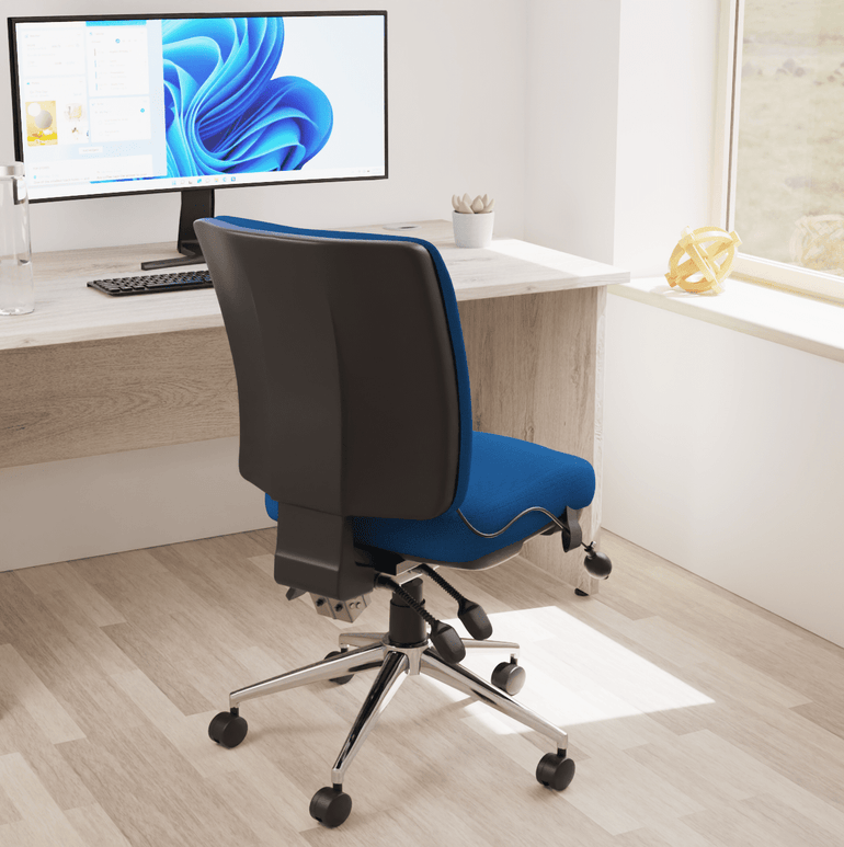 Chiro Medium Back Task Operator Office Chair - Fabric Seat, Chrome Metal Frame, Adjustable Lumbar Support, 150kg Capacity, 24hr Usage - Flat Packed