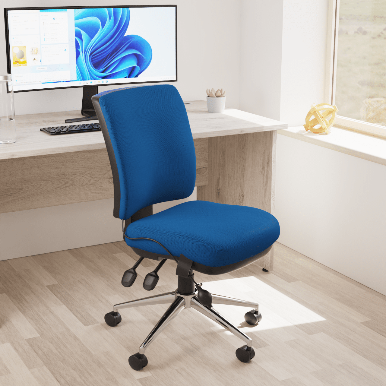 Chiro Medium Back Task Operator Office Chair - Fabric Seat, Chrome Metal Frame, Adjustable Lumbar Support, 150kg Capacity, 24hr Usage - Flat Packed