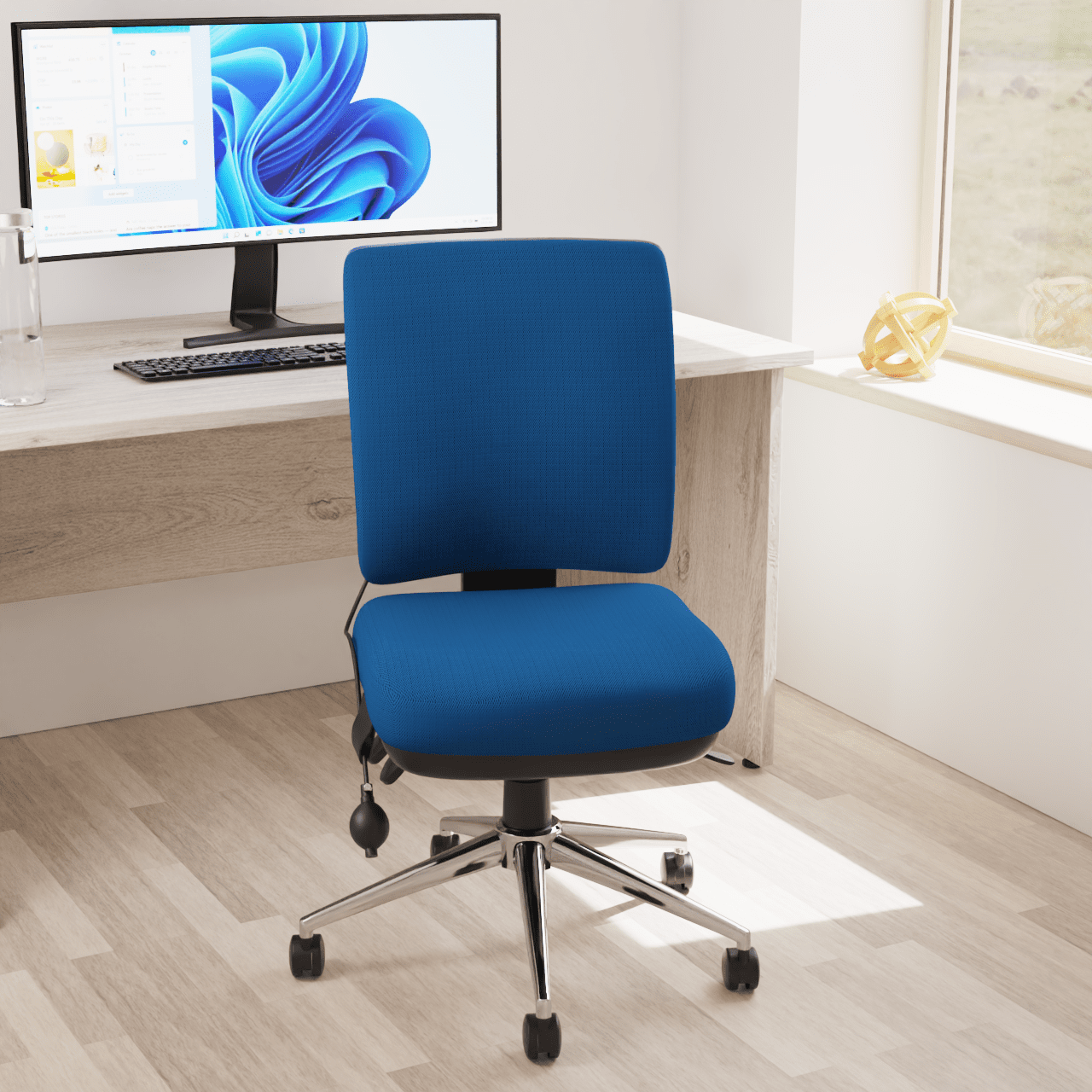 Chiro Medium Back Task Operator Office Chair - Fabric Seat, Chrome Metal Frame, Adjustable Lumbar Support, 150kg Capacity, 24hr Usage - Flat Packed