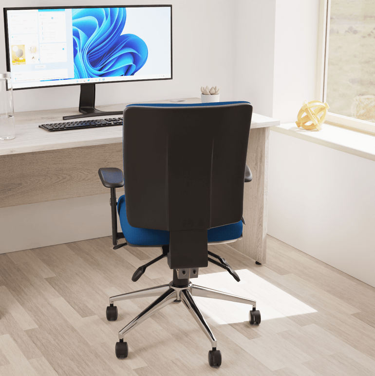 Chiro Medium Back Task Operator Office Chair - Fabric Seat, Chrome Metal Frame, Adjustable Lumbar Support, 150kg Capacity, 24hr Usage - Flat Packed