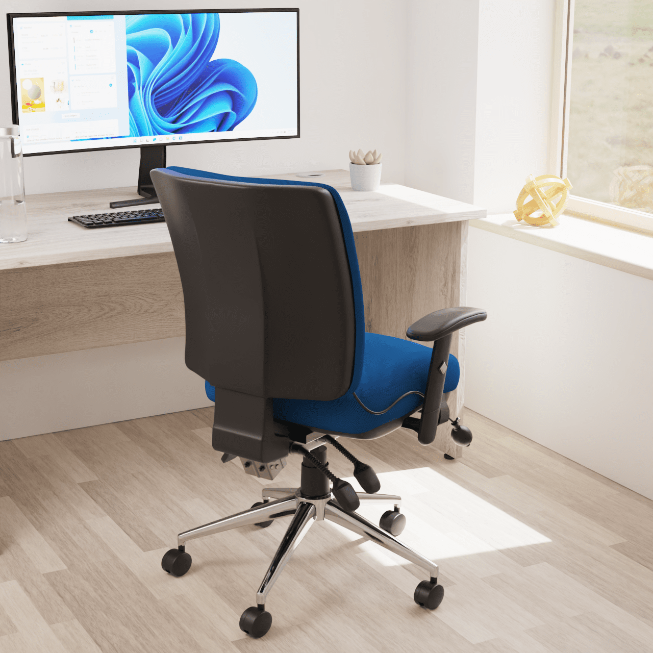 Chiro Medium Back Task Operator Office Chair - Fabric Seat, Chrome Metal Frame, Adjustable Lumbar Support, 150kg Capacity, 24hr Usage - Flat Packed