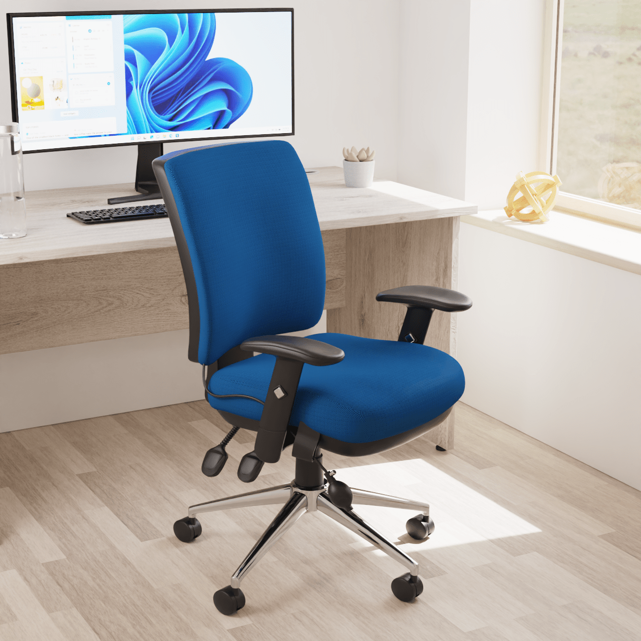 Chiro Medium Back Task Operator Office Chair - Fabric Seat, Chrome Metal Frame, Adjustable Lumbar Support, 150kg Capacity, 24hr Usage - Flat Packed