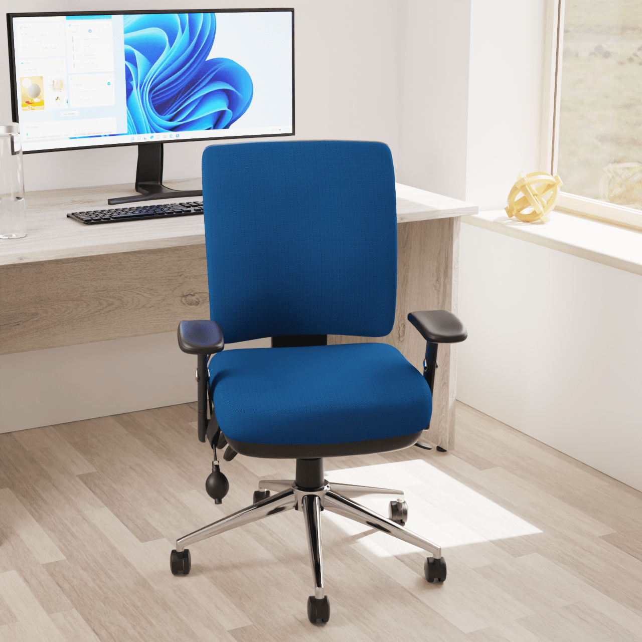 Chiro Medium Back Task Operator Office Chair - Fabric Seat, Chrome Metal Frame, Adjustable Lumbar Support, 150kg Capacity, 24hr Usage - Flat Packed