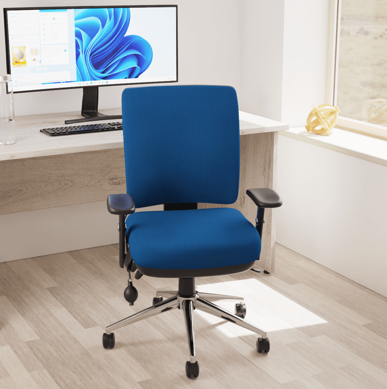 Chiro Medium Back Task Operator Office Chair - Fabric Seat, Chrome Metal Frame, Adjustable Lumbar Support, 150kg Capacity, 24hr Usage - Flat Packed