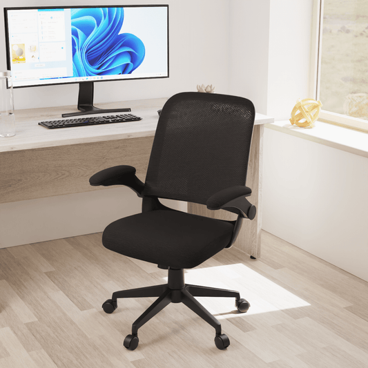 Crew Task Operator Mesh Chair With Folding Arms