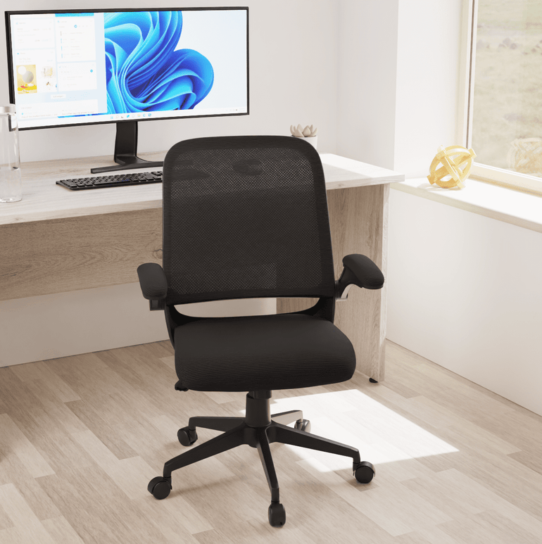 Crew Task Operator Mesh Chair With Folding Arms