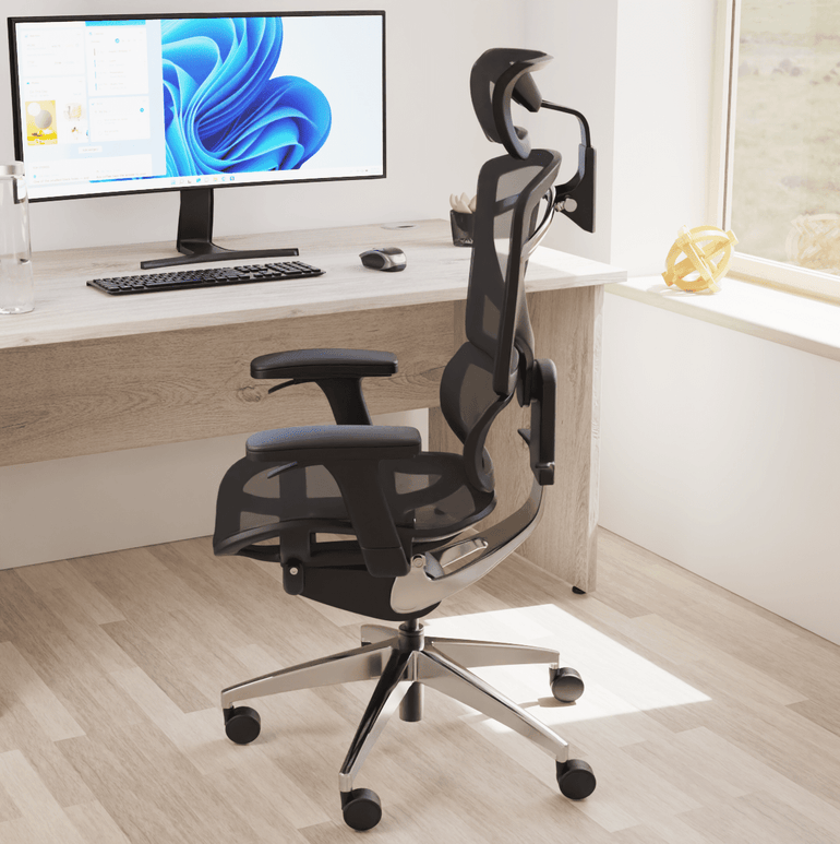 Ergo Click Plus High Back Ergonomic Office Chair - FabriMesh, Adjustable Arms & Headrest, Chrome Frame, 135kg Capacity, 24hr Use (Flat Packed)