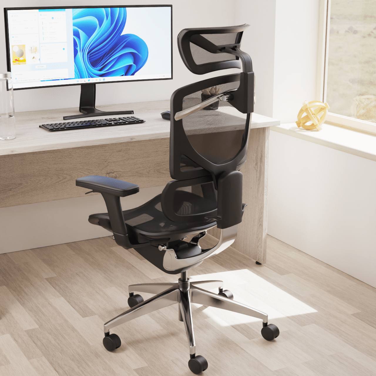 Ergo Click Plus High Back Ergonomic Office Chair - FabriMesh, Adjustable Arms & Headrest, Chrome Frame, 135kg Capacity, 24hr Use (Flat Packed)