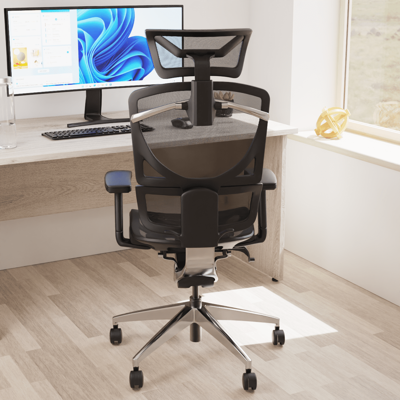 Ergo Click Plus High Back Ergonomic Office Chair - FabriMesh, Adjustable Arms & Headrest, Chrome Frame, 135kg Capacity, 24hr Use (Flat Packed)