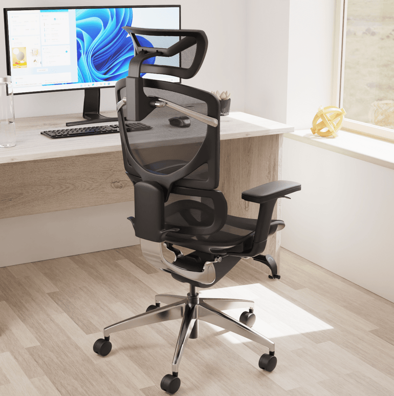 Ergo Click Plus High Back Ergonomic Office Chair - FabriMesh, Adjustable Arms & Headrest, Chrome Frame, 135kg Capacity, 24hr Use (Flat Packed)