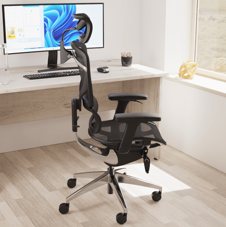 Ergo Click Plus High Back Ergonomic Office Chair - FabriMesh, Adjustable Arms & Headrest, Chrome Frame, 135kg Capacity, 24hr Use (Flat Packed)