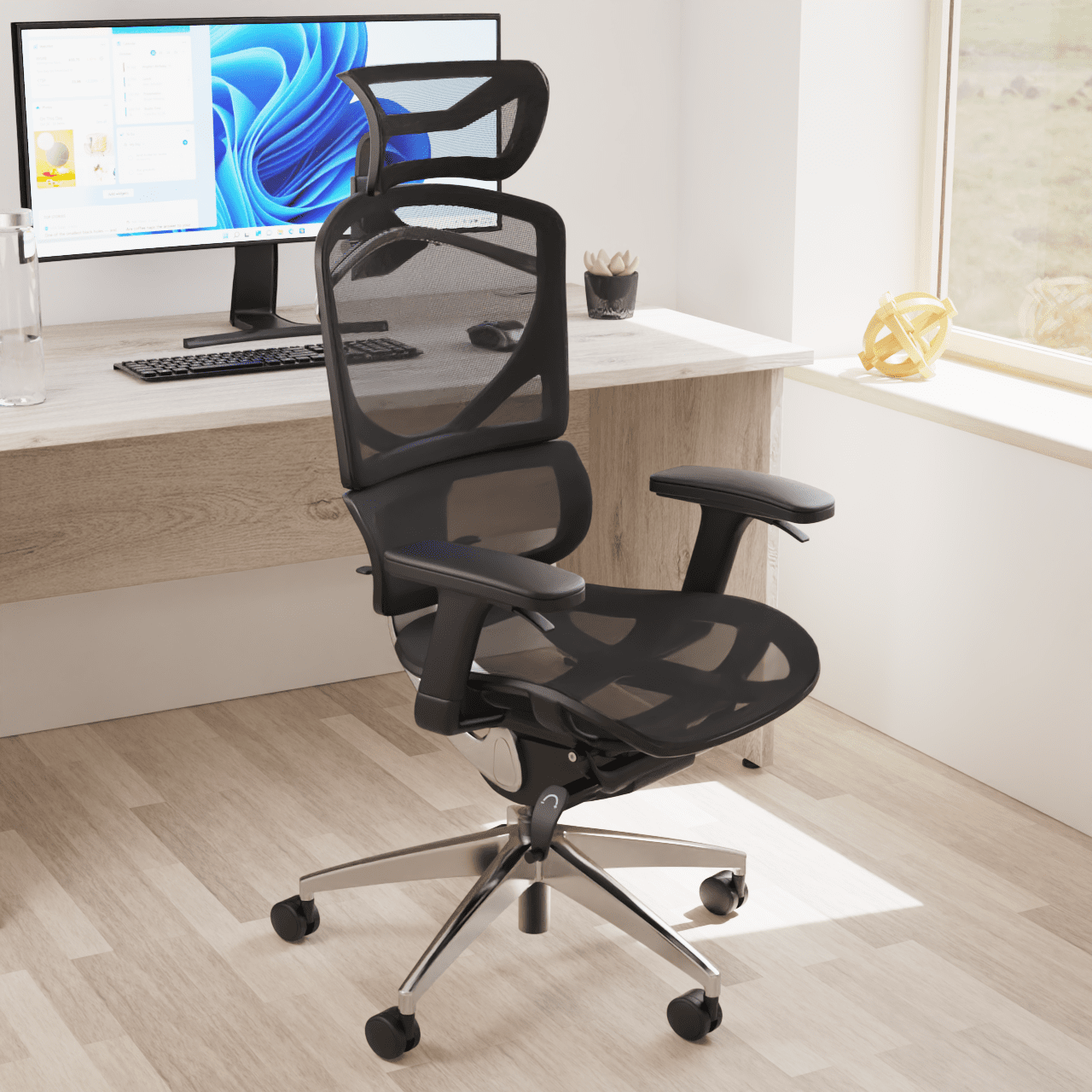 Ergo Click Plus High Back Ergonomic Office Chair - FabriMesh, Adjustable Arms & Headrest, Chrome Frame, 135kg Capacity, 24hr Use (Flat Packed)