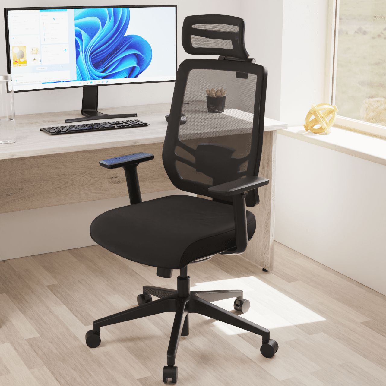 Ergo Twist High Mesh Back Task Operator Office Chair - Adjustable Arms, Lumbar Support & Headrest, 135kg Capacity, 8hr Usage - Flat Packed