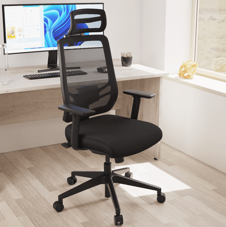 Ergo Twist High Mesh Back Task Operator Office Chair - Adjustable Arms, Lumbar Support & Headrest, 135kg Capacity, 8hr Usage - Flat Packed