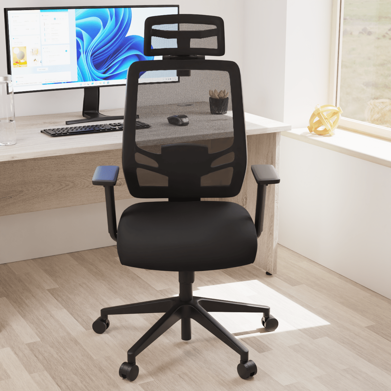 Ergo Twist High Mesh Back Task Operator Office Chair - Adjustable Arms, Lumbar Support & Headrest, 135kg Capacity, 8hr Usage - Flat Packed